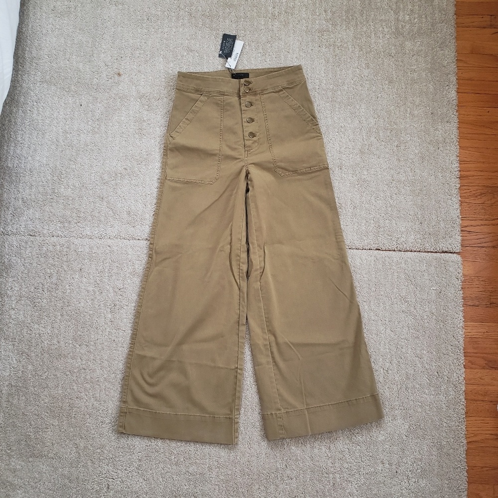 J.Crew Button Wide Leg Crop Pant Olive Khaki 0